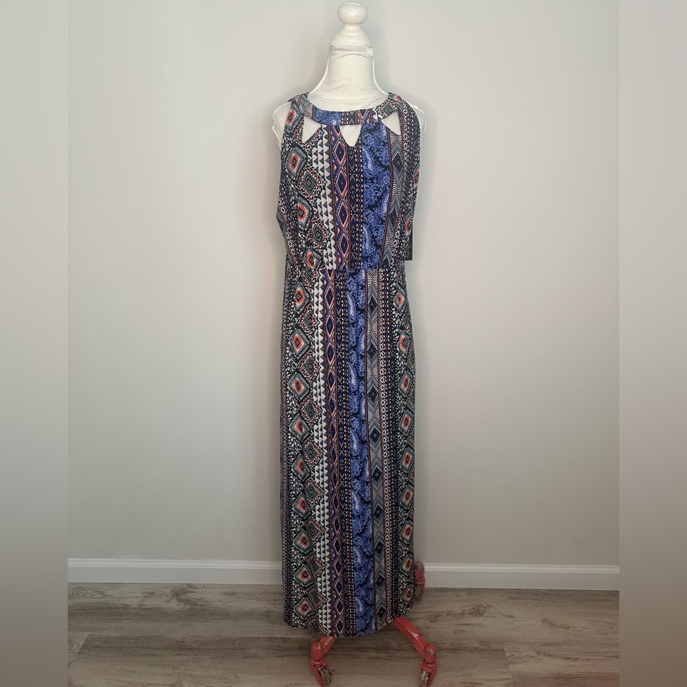 French Laundry Blue and Black Halter Maxi Sundress